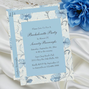 Invitation Carte Postale Elégante Floral Blue Country Garden Bachelorette