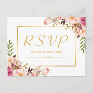 Invitation Carte Postale Élégante florale chic avec options de repas Mariag