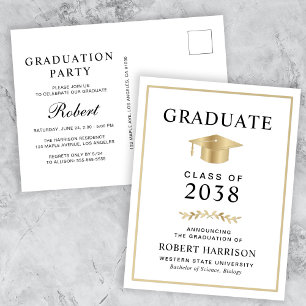Invitation Carte Postale Élégante Gold Casquette Grad College Graduation Pa