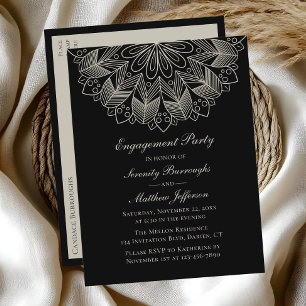 Invitation Carte Postale Élégante Mandala Indian Boho Black Engagement Part