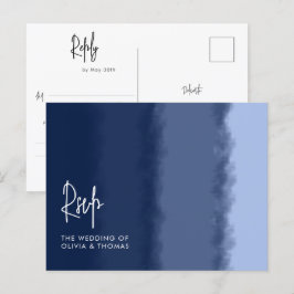 Invitation Carte Postale Élégante Marine moderne Vagues de plage Mariage Re