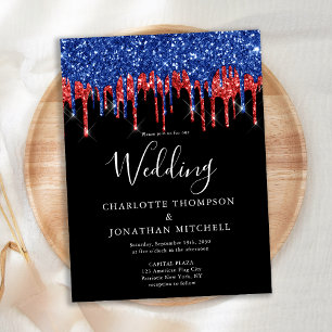 Invitation Carte Postale Elégante Parties scintillant noir rouge bleu Maria