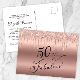 Invitation Carte Postale Elégante Parties scintillant Rose Gold 50e fête d'