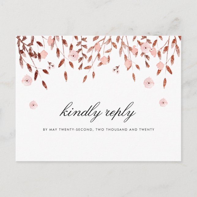 Invitation Carte Postale Élégante Parties scintillant Rose Gold | Mariage f (Devant)