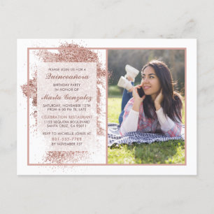 Invitation Carte Postale Elégante Parties scintillant Rose or Quinceañera P