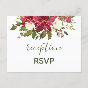Invitation Carte Postale Elégante réception de Noël Rouge Poinsettia RSVP I
