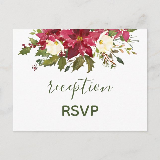 Invitation Carte Postale Elégante réception de Noël Rouge Poinsettia RSVP I (Devant)