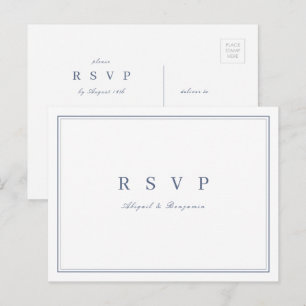 Invitation Carte Postale Élégante réponse de mariage minimaliste bleu pouss