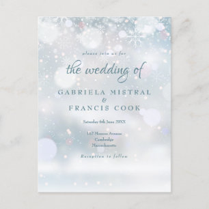 Invitation Carte Postale Élégantes Premières Flocons de Neige Mariage d'Hiv