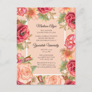 Invitation Carte Postale Élégantes Roses Fleurs Roses Rouge Coffre Universi