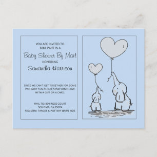 Invitation Carte Postale Elephants Blue Baby Boy Baby shower Par Mail
