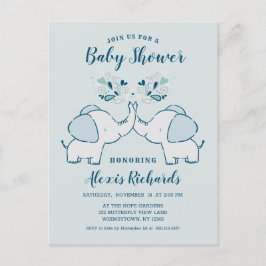 Invitation Carte Postale Eléphants dans Marine & Mint Baby Boy Twins Douche