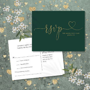 Invitation Carte Postale Emerald And Gold Heart Script Song Request