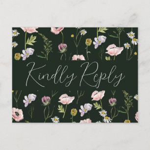 Invitation Carte Postale Emerald Green Flower Boho Garden Wedding RSVP
