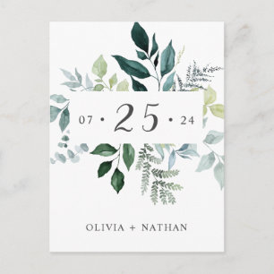 Invitation Carte Postale Emerald Greenery Feuilles rustiques Sauvez La Date