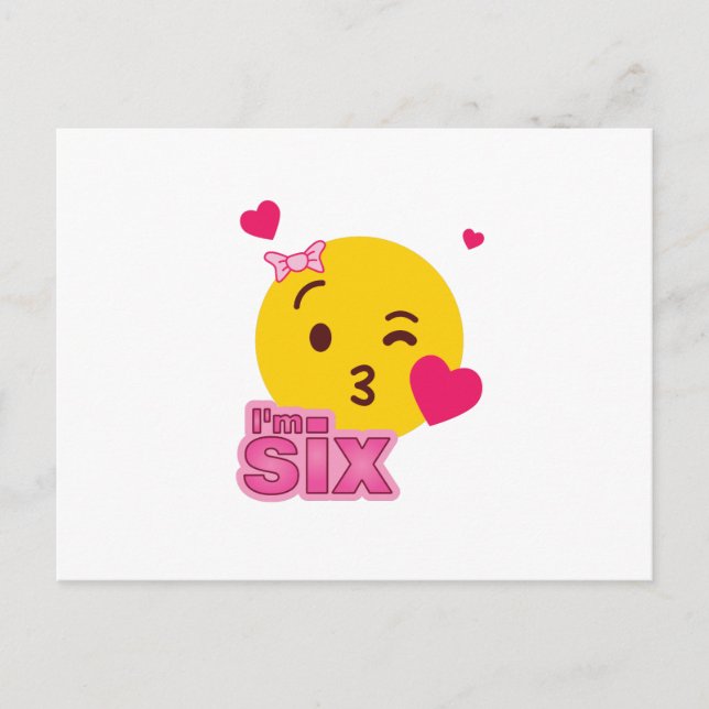 Invitation Carte Postale Emoji 6e anniversaire Enfants pour filles Fête Amu (Devant)