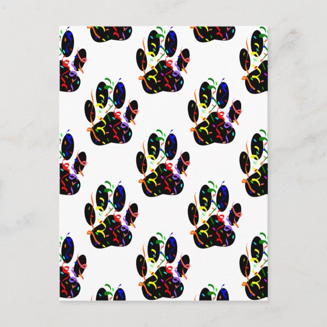 Invitation Carte Postale Empreintes de pattes Confetti Et Motif Party Strea (Devant)
