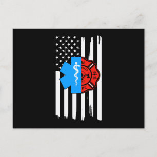 Invitation Carte Postale Emt Firefighter Drapeau Américain Trouvé.Png