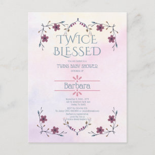 Invitation Carte Postale En attendant des jumeaux : Floral Boho et aquarell