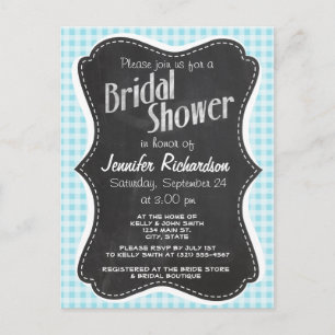 Invitation Carte Postale En vichy Blizzard Bleu ; apparence Vintage du tabl