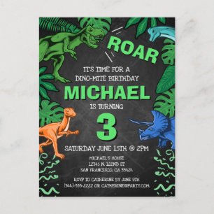 Invitation Carte Postale Enfants customisés Trois Dinosaures fête d'anniver