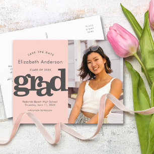 Invitation Carte Postale Enregistrer la date blush rose graduation de gradu