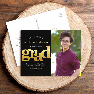 Invitation Carte Postale Enregistrer la date de graduation photo or typogra