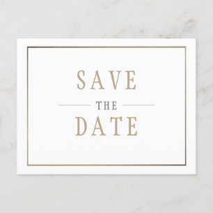 Invitation Carte Postale Enregistrer le Mariage Date White Gold Simple