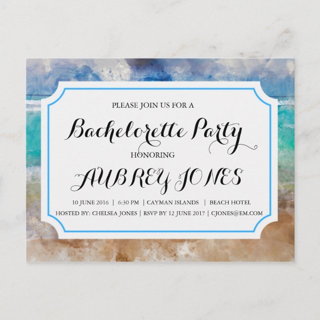 Invitation Carte Postale Enterrement de vie de jeune fille sur la plage ou  (Devant)
