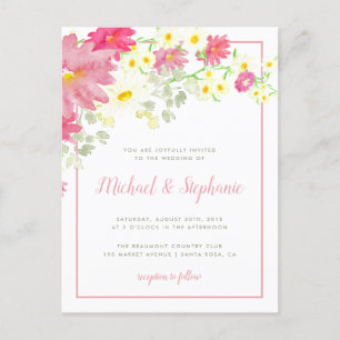 Invitation Carte Postale Épouser romantique de fleurs sauvages d'aquarelle