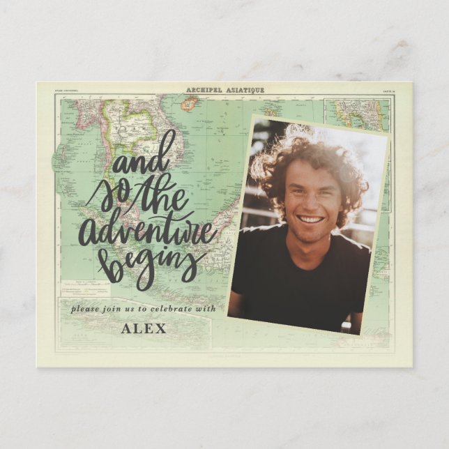 Invitation Carte Postale Et donc l'aventure commence la graduation en photo (Devant)
