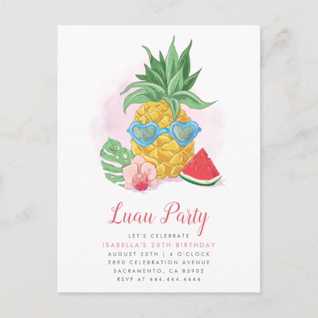 Invitation Carte Postale Été Anniversaire de la fête de Luau (Devant)