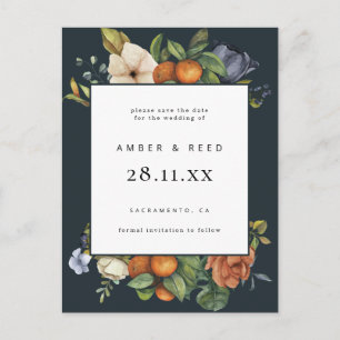 Invitation Carte Postale Été bleu orange botanique bohème Save the Date 