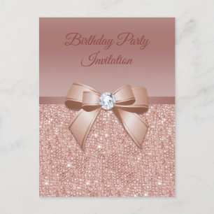 Invitation Carte Postale Étincelles & Glamor, Rose Gold Birthday Party