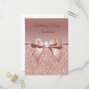 Invitation Carte Postale Étincelles & Glamor, Rose Gold Birthday Party