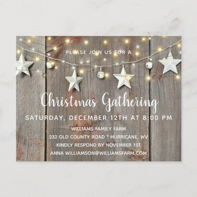 Invitation Carte Postale Étoiles et lumières rustiques sur la fête de Noël  (Devant)