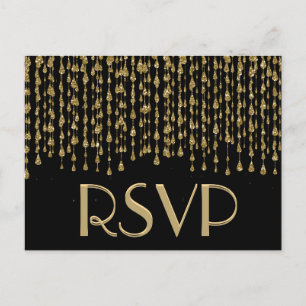 Invitation Carte Postale Étoiles filantes d'or de RSVP  