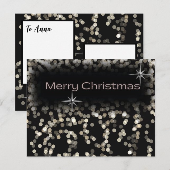 Invitation Carte Postale Étoiles scintillantes noir et blanc Joyeux Noël  (Devant / Derrière)