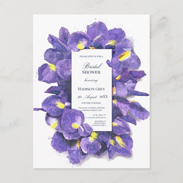 Invitation Carte Postale Etonnante Fête des mariées d'aquarelle violet Iris (Devant)