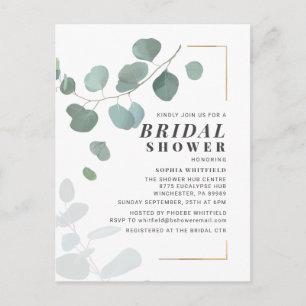 Invitation Carte Postale Eucalyptus Fête de Mariage Verdure Géométrique Dor