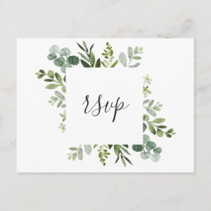 Invitation Carte Postale Eucalyptus Feuillage Vert RSVP