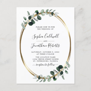 Invitation Carte Postale Eucalyptus Gold QR Code RSVP Mariage