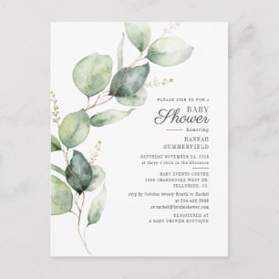 Invitation Carte Postale Eucalyptus Rustic Baby shower botanique Succulent