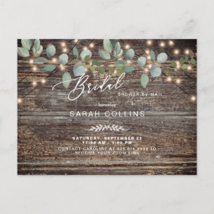 Invitation Carte Postale Eucalyptus rustique & Lumières Fête des mariées pa