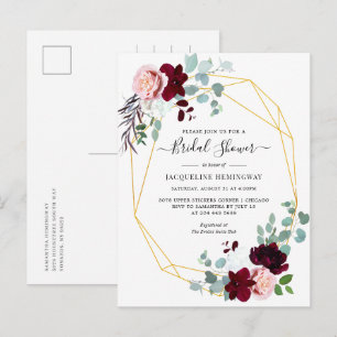 Invitation Carte Postale Eucalyptus Script Bourgogne Fête des mariées flora