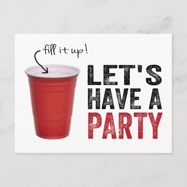 Invitation Carte Postale Faisons une fête ! Funny Red Cup (Devant)