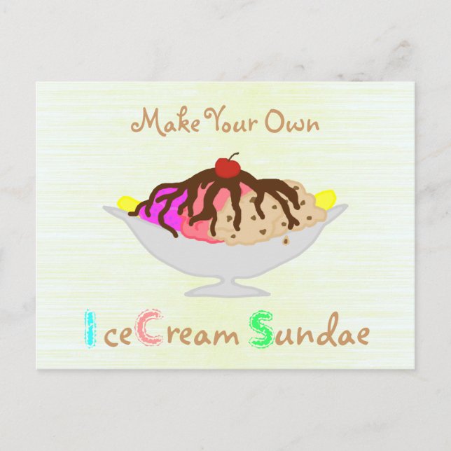 Invitation Carte Postale Faites votre propre crème glacée Sundae Party Invi (Devant)