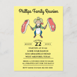Invitation Carte Postale Famille Réunion Cowboy Big Steaks