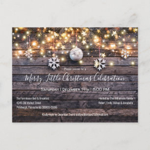 Invitation Carte Postale Farmhouse rustique Bois & Étoiles Fête de Noël