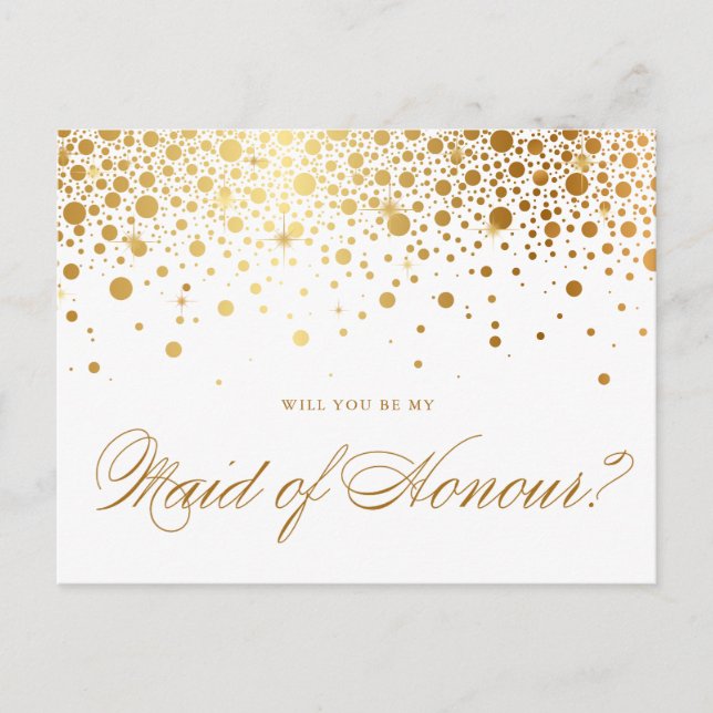 Invitation Carte Postale Faux Gold Foil Confetti | Soyez ma servante d'honn (Devant)